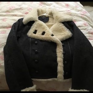 Black suede shearling jacket with faux fur lining